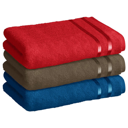 Story@Home 3 Units 100% Cotton Bath Towels - Navy, Brown and Wine Red