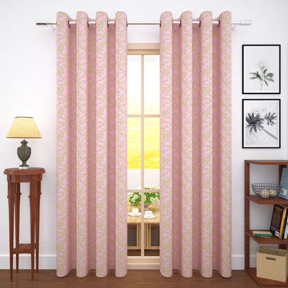 2 Pcs Pink Bloom Jacquard Room Darkening Door/Window Curtains