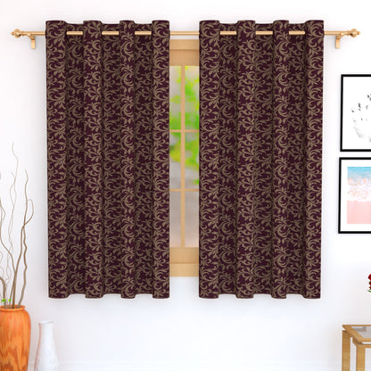 2 Pcs Magenta Bloom Jacquard Room Darkening Door/Window Curtains