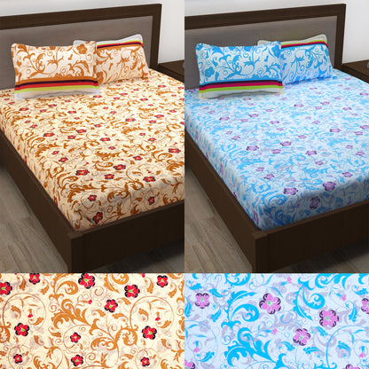 Story@Home 186 TC 100% Cotton 2 Double Bedsheets Combo With 4 Pillow Covers - Multi color
