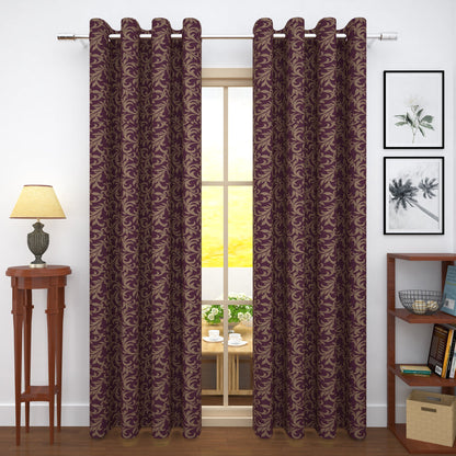 2 Pcs Magenta Bloom Jacquard Room Darkening Door/Window Curtains