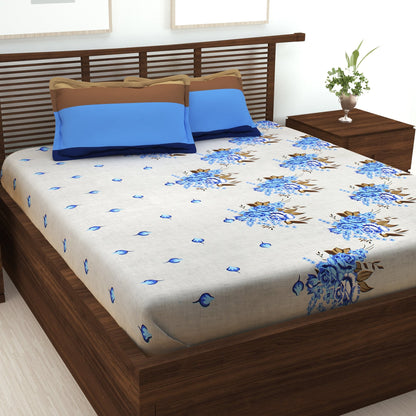 186 TC 100% Cotton 1 Double Bedsheet With 2 Pillow Cover - StoryAtHome.com