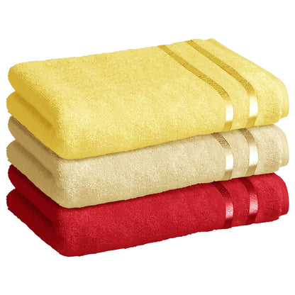Story@Home 3 Units 100% Cotton Bath Towels - Beige, Lemon Yellow and Wine Red