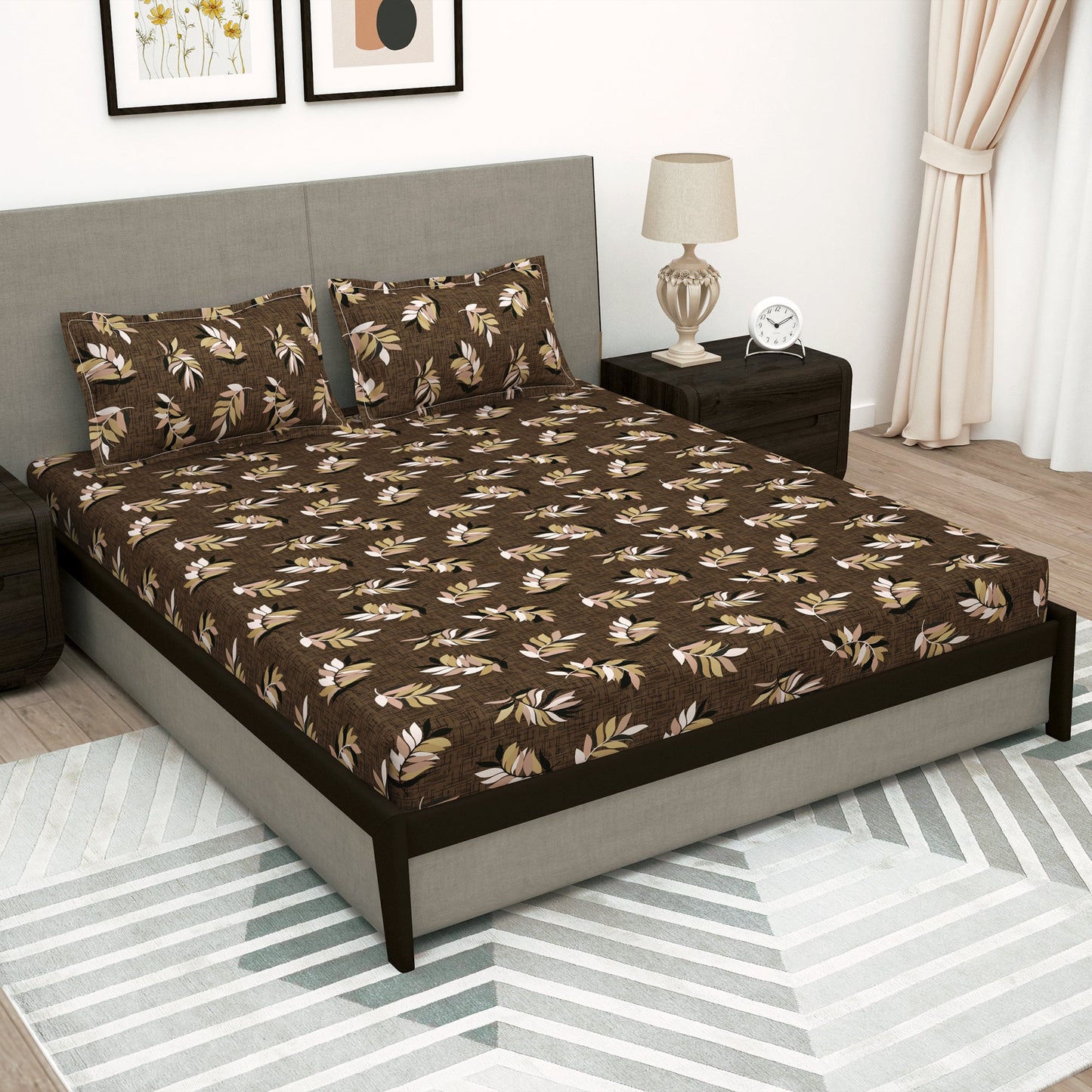 Arena 180 TC Brown Double Size Bedsheet With 2 Pillow Cover