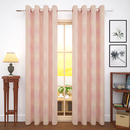 2 Pcs Pink Bloom Jacquard Room Darkening Door/Window Curtains