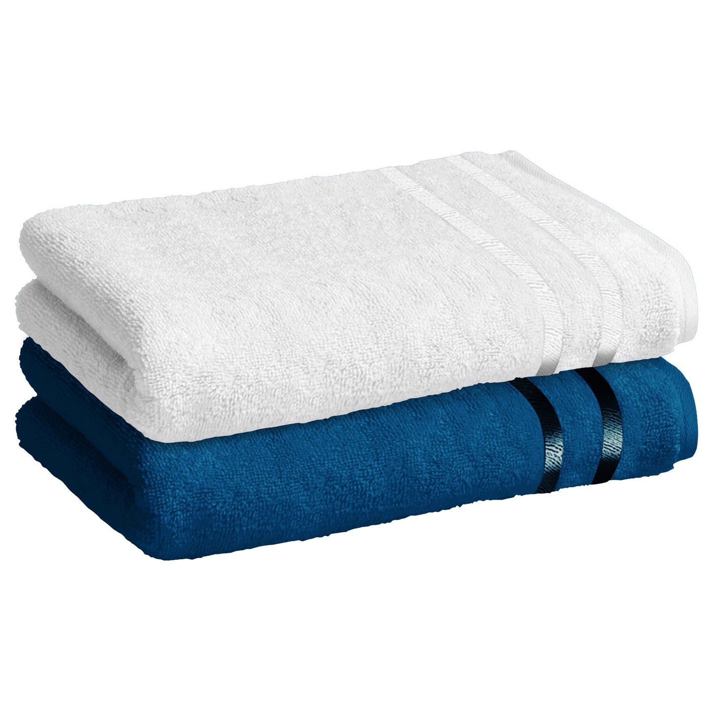 Story@Home 2 Units 100% Cotton Bath Towels - Navy Blue and White