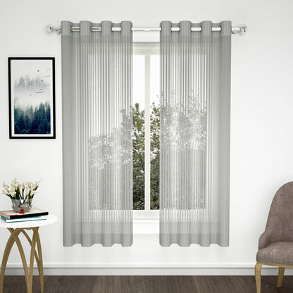 2 Pcs Grey Sheer Net Polyester Window/Door Curtains