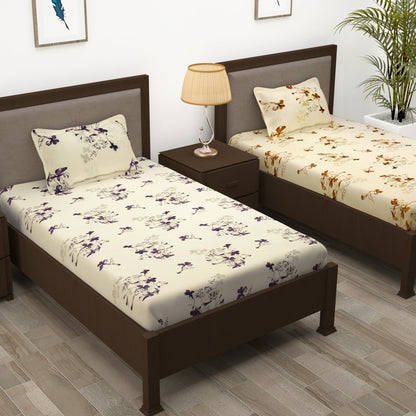 Story@Home 208 TC 100% Cotton Multicolor 2 Single Bedsheet Combo with 2 Pillow Covers
