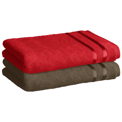 Story@Home 2 Units 100% Cotton Ladies Bath Towels - Brown and Wine Red