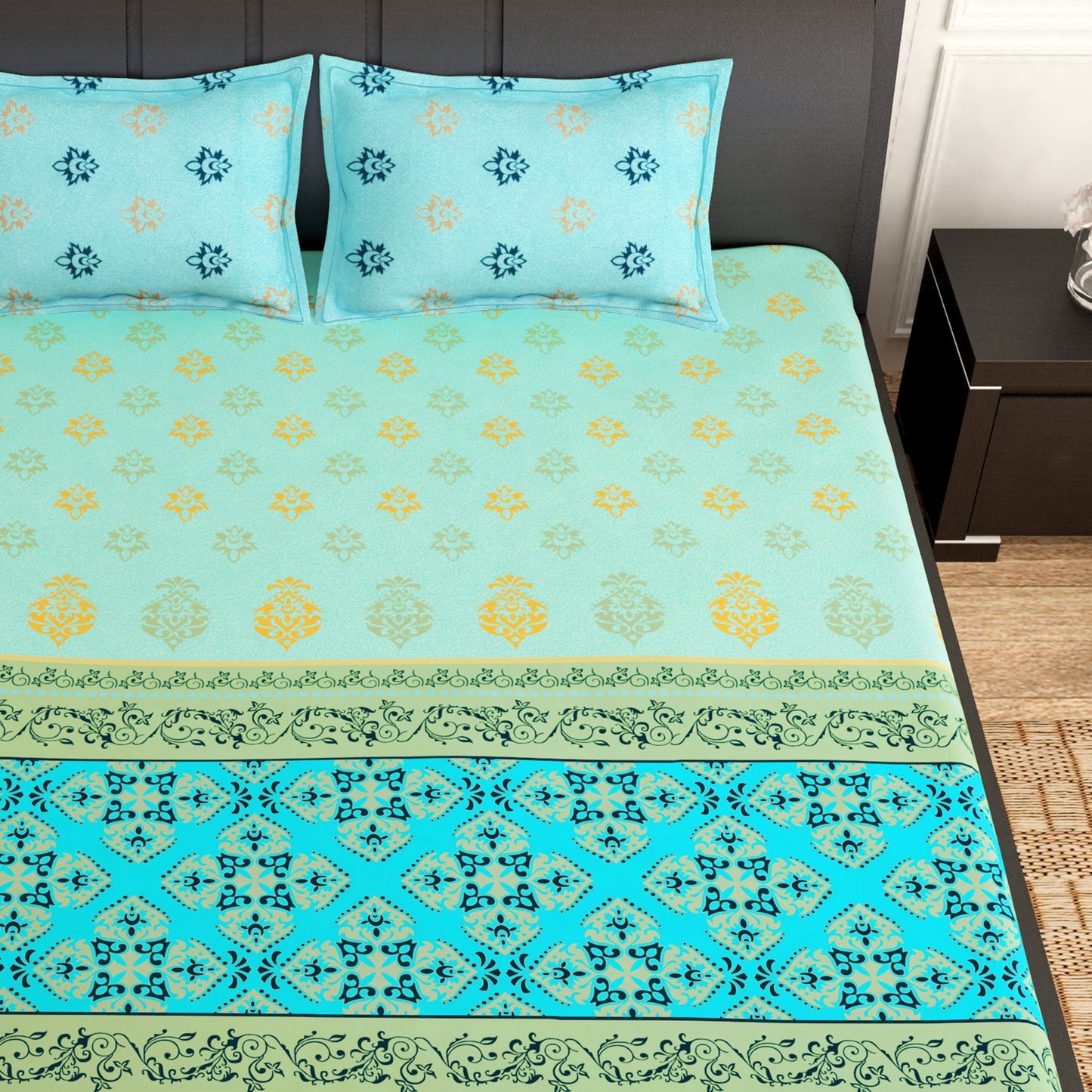 PAVO Tranquil Luxurious Turquoise Abstract King Size Bedsheet