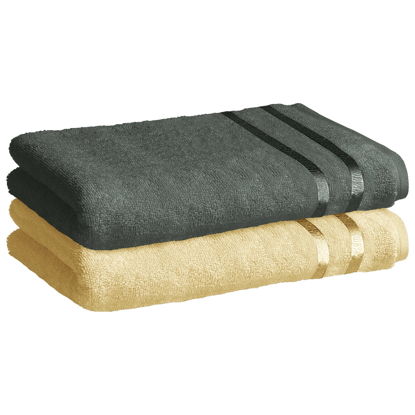 Story@Home 2 Units 100% Cotton Ladies Bath Towels - Beige and Charcoal Grey