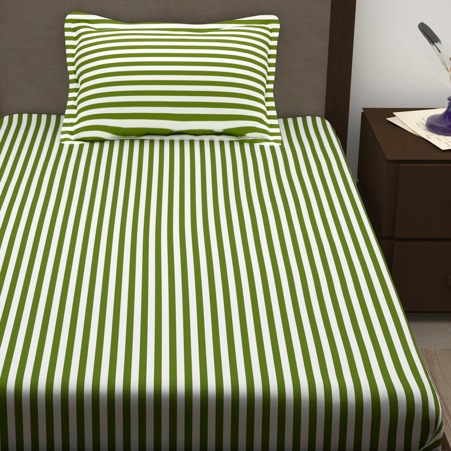 Story@Home 208 TC 100% Cotton Blue & Green 2 Single Bedsheet Combo with 2 Pillow Covers