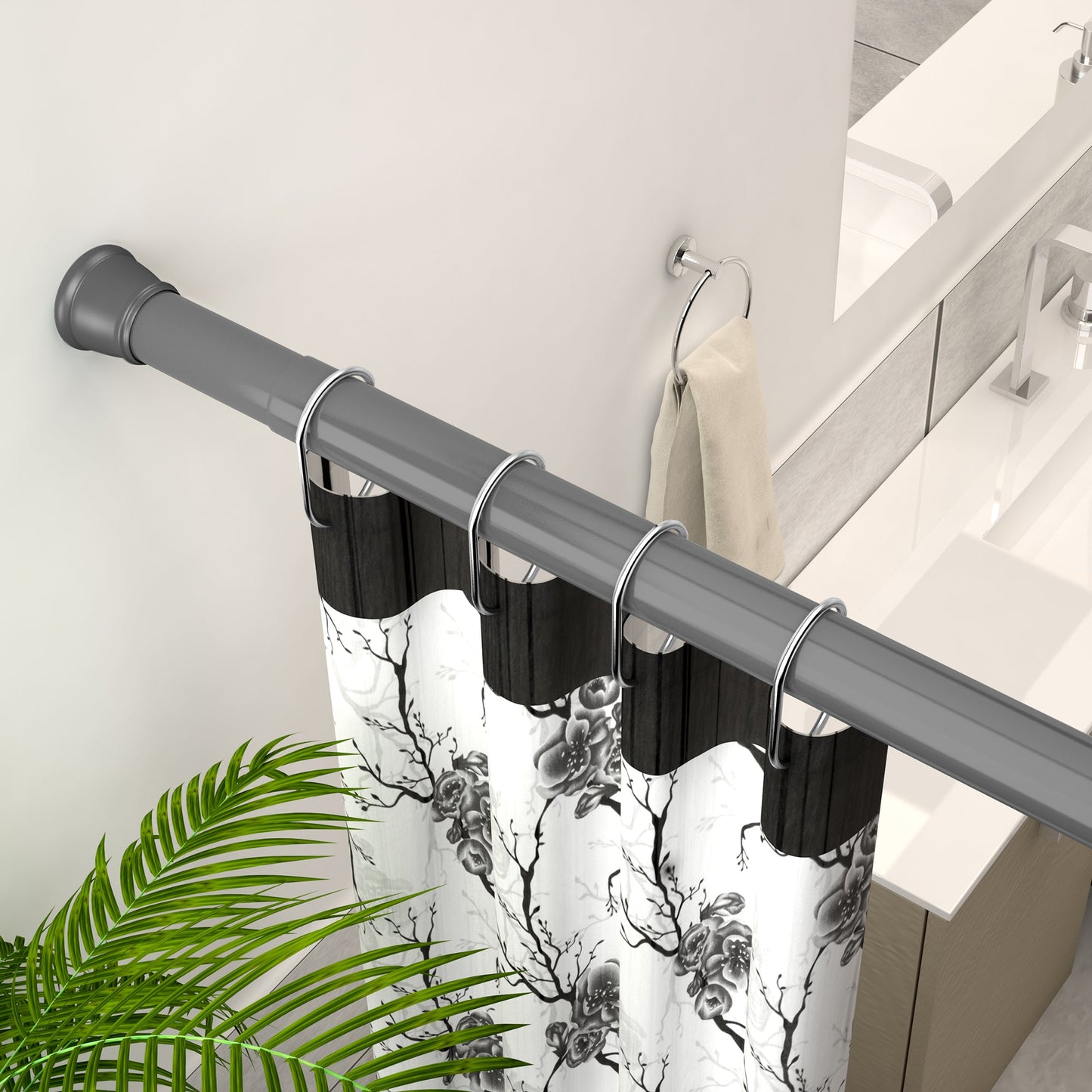 Modern Simple Lightweight Adjustable Extendable Stable Shower rod - Pack of 2 - Grey