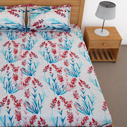 Bedspun New Candy Collection Cotton Floral Pattern Double Bedsheet (White)