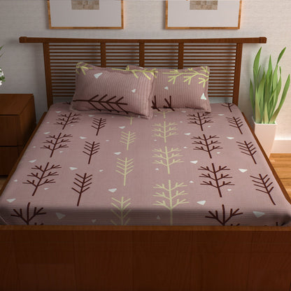 Metro Cotton Double Bedsheets Combo - 186 TC- Brown and White - Mix N Match and Floral