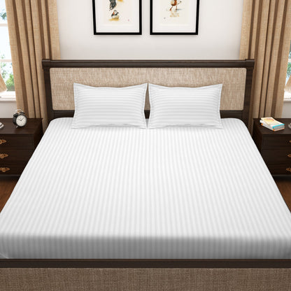 TEVEL 400 TC 100% Cotton White Stripes King Size Bedsheet