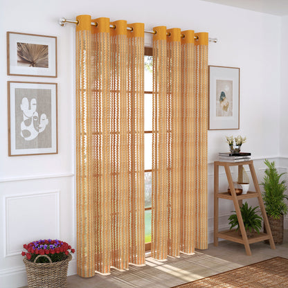 2 Pcs Golden Aura Sheer Net Polyester Window/Door/Long Door Curtains