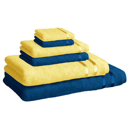 Yellow & Blue 100% Cotton Set of 6 Towel Set