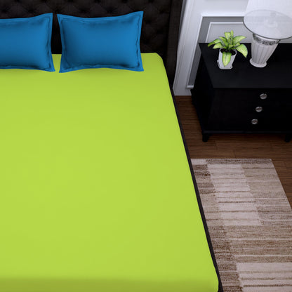 PAVO Tranquil Solid Luxurious King Bedsheet Neon (Green and Blue)