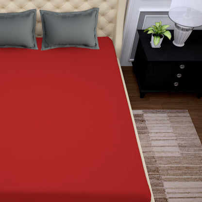 PAVO Tranquil Solid Luxurious King Bedsheet (Red and Grey)