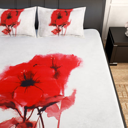 Artini Collection Hibiscus Pattern King Size Bedsheet - Grey