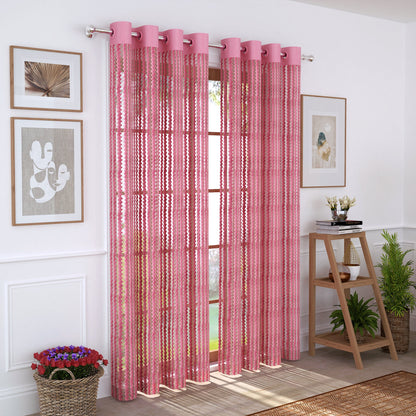 2 Pcs Pink Aura Sheer Net Polyester Window/Door/Long Door Curtains