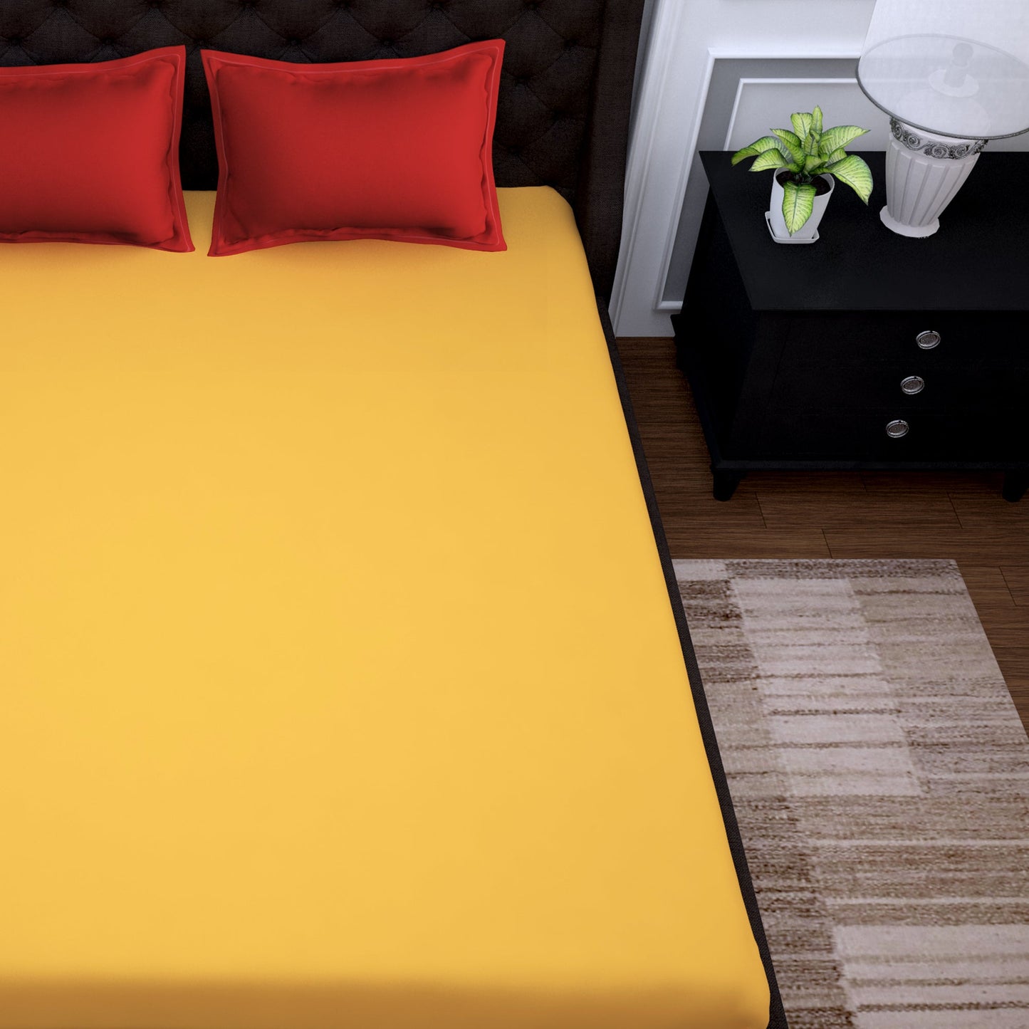 PAVO Tranquil Solid Luxurious King Bedsheet Lemon (Yellow and Red)