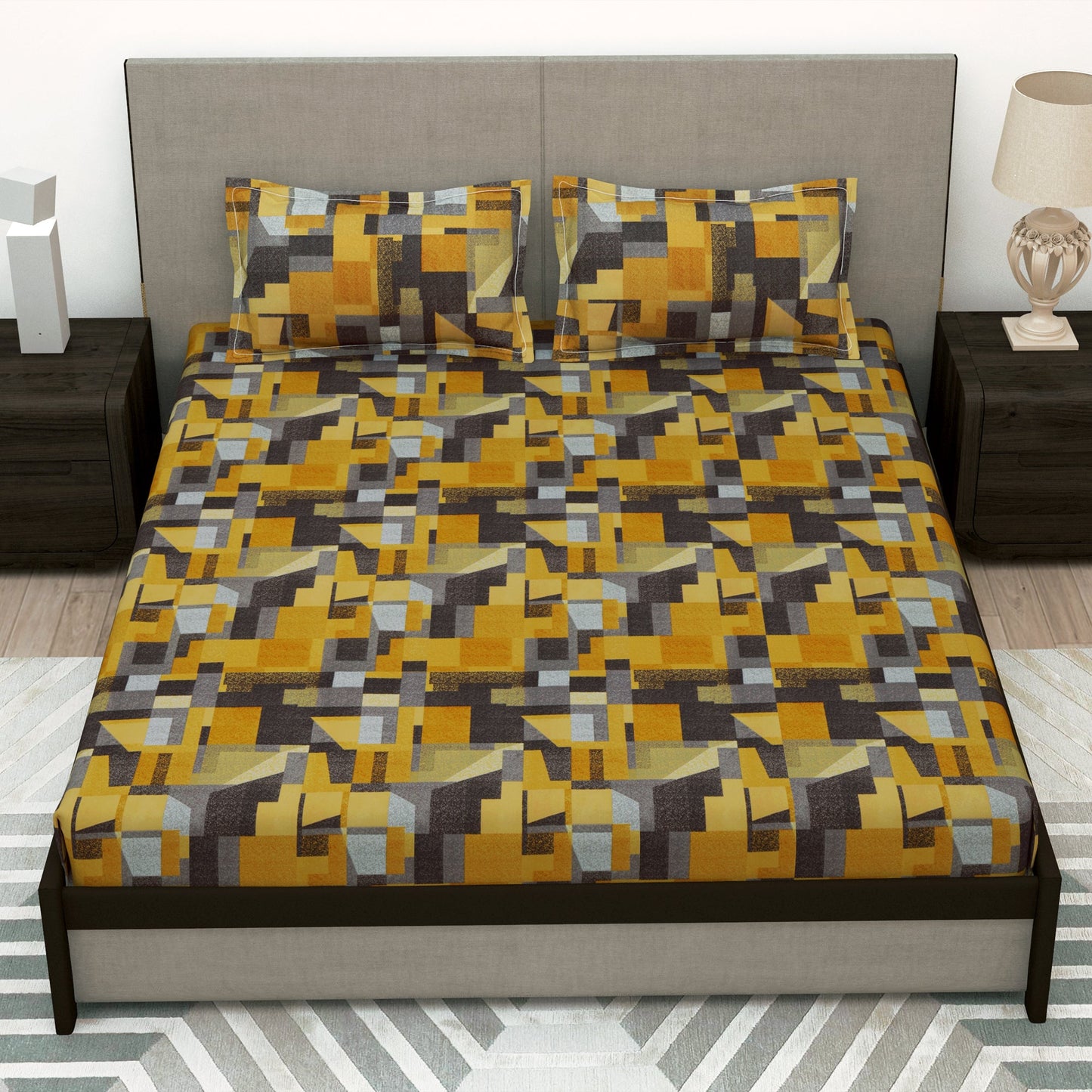 Arena 180 TC Mustard Double Size Bedsheet With 2 Pillow Cover