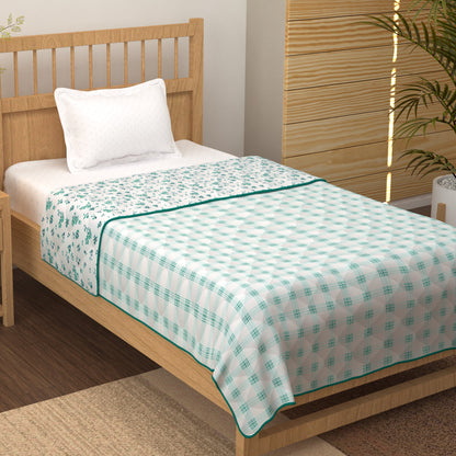 Merlin Pure Cotton Ocean Blue & White Checks - Floral Single Dohar
