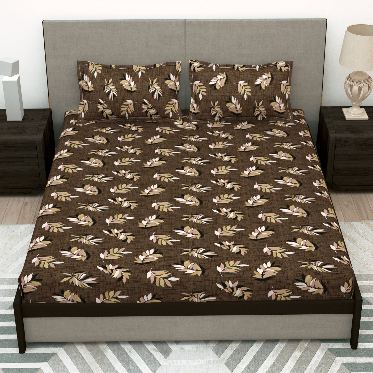 Arena 180 TC Brown Double Size Bedsheet With 2 Pillow Cover