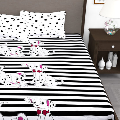 240 TC White Dalmatian 1 King Size Bedsheet With 2 Pillow Cover