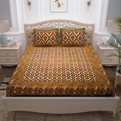 Pandora 152 TC 100 % Cotton Mustard Abstract Floral Double King Size Bedsheet