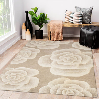 Dusty Brown Woolen Handmade Floral Pattern Carpet