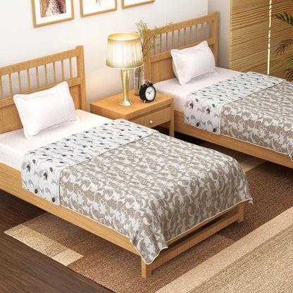 Super Soft Brown & White Floral Reversible Single Size Dohar - Pack of 2