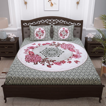 Pandora 152 TC 100 % Cotton Off White Floral Double King Size Bedsheet