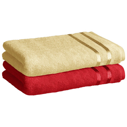Story@Home 2 Units 100% Cotton Ladies Bath Towels - Beige and Wine Red