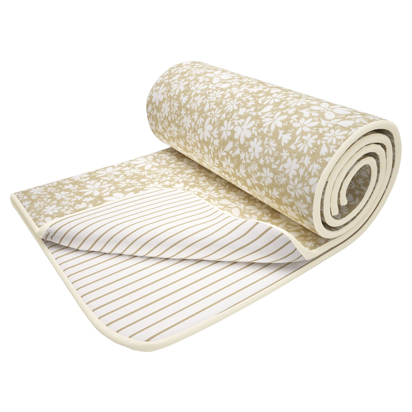 Super Soft Beige & White Stripes and Floral Reversible Single Size Dohar - Pack of 2