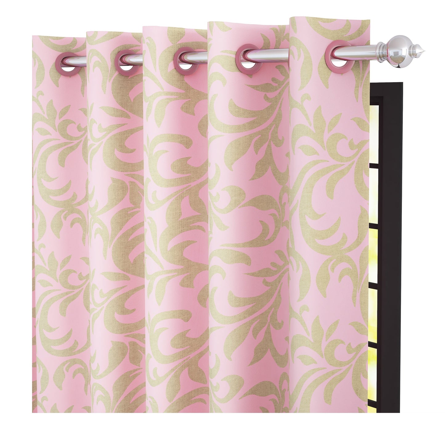 2 Pcs Pink Bloom Jacquard Room Darkening Door/Window Curtains