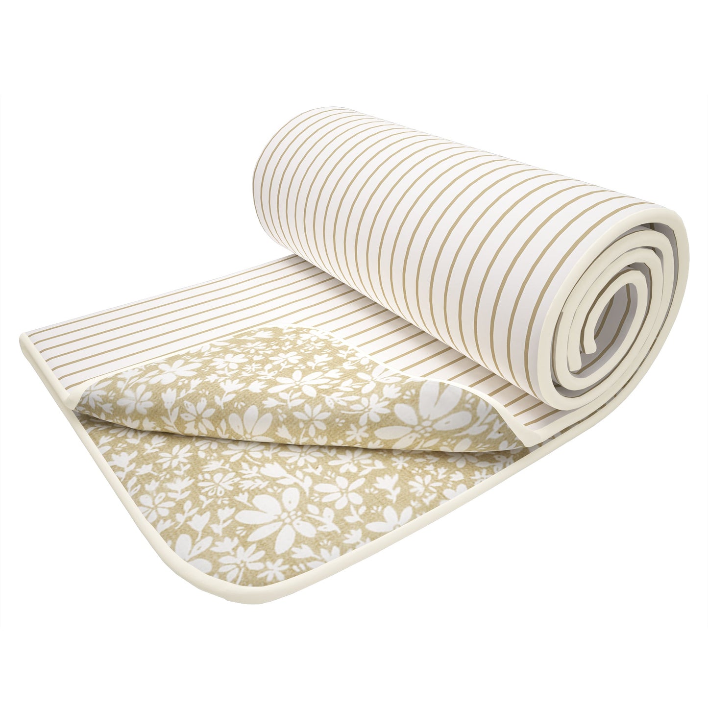 Super Soft Beige & White Stripes and Floral Reversible Single Size Dohar - Pack of 2