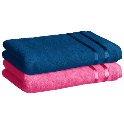 Story@Home 2 Units 100% Cotton Bath Towels - Pink and Navy Blue