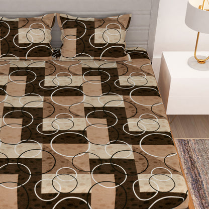 Bedspun - Microbiber Double Bedsheets with 150 TC, Double - Queen Size Bedsheet & 2 Pillow Covers, Geometric Pattern, Brown