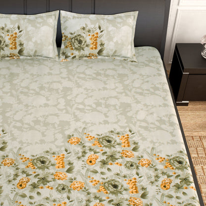 PAVO Tranquil Luxurious Light Green Floral King Size Bedsheet