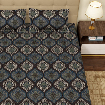 MOLLIS HOMES SUPER KING SIZE BEDSHEET - Blue, Damask Victor Pattern