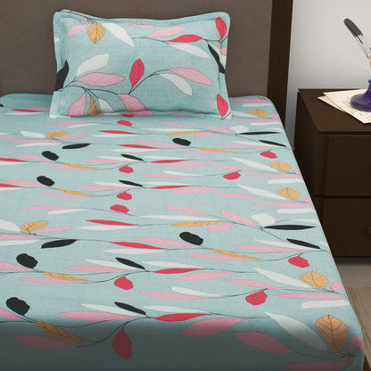Story@Home 208 TC 100% Cotton Multicolor 2 Single Bedsheet Combo with 2 Pillow Covers
