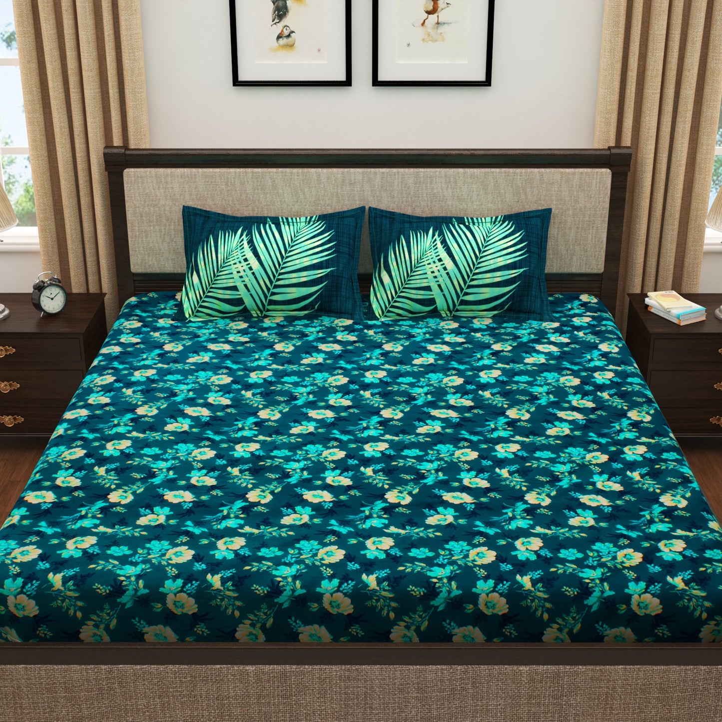 Pure Cotton Blue Tevel King Size Bedsheet