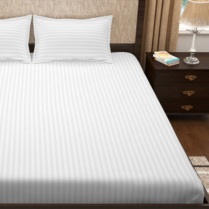TEVEL 400 TC 100% Cotton White Stripes King Size Bedsheet