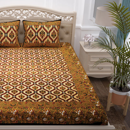 Pandora 152 TC 100 % Cotton Mustard Abstract Floral Double King Size Bedsheet