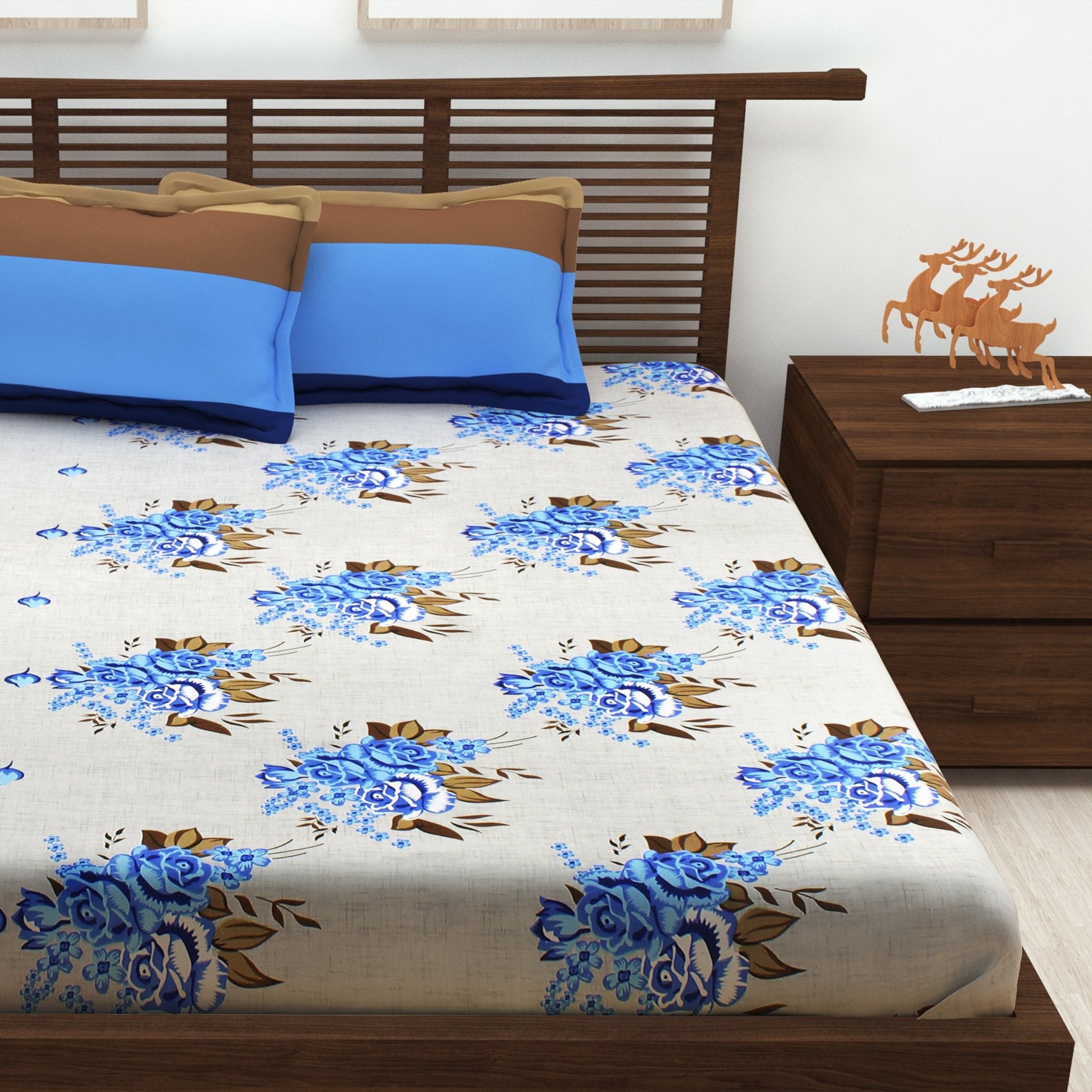 186 TC 100% Cotton 1 Double Bedsheet With 2 Pillow Cover - StoryAtHome.com