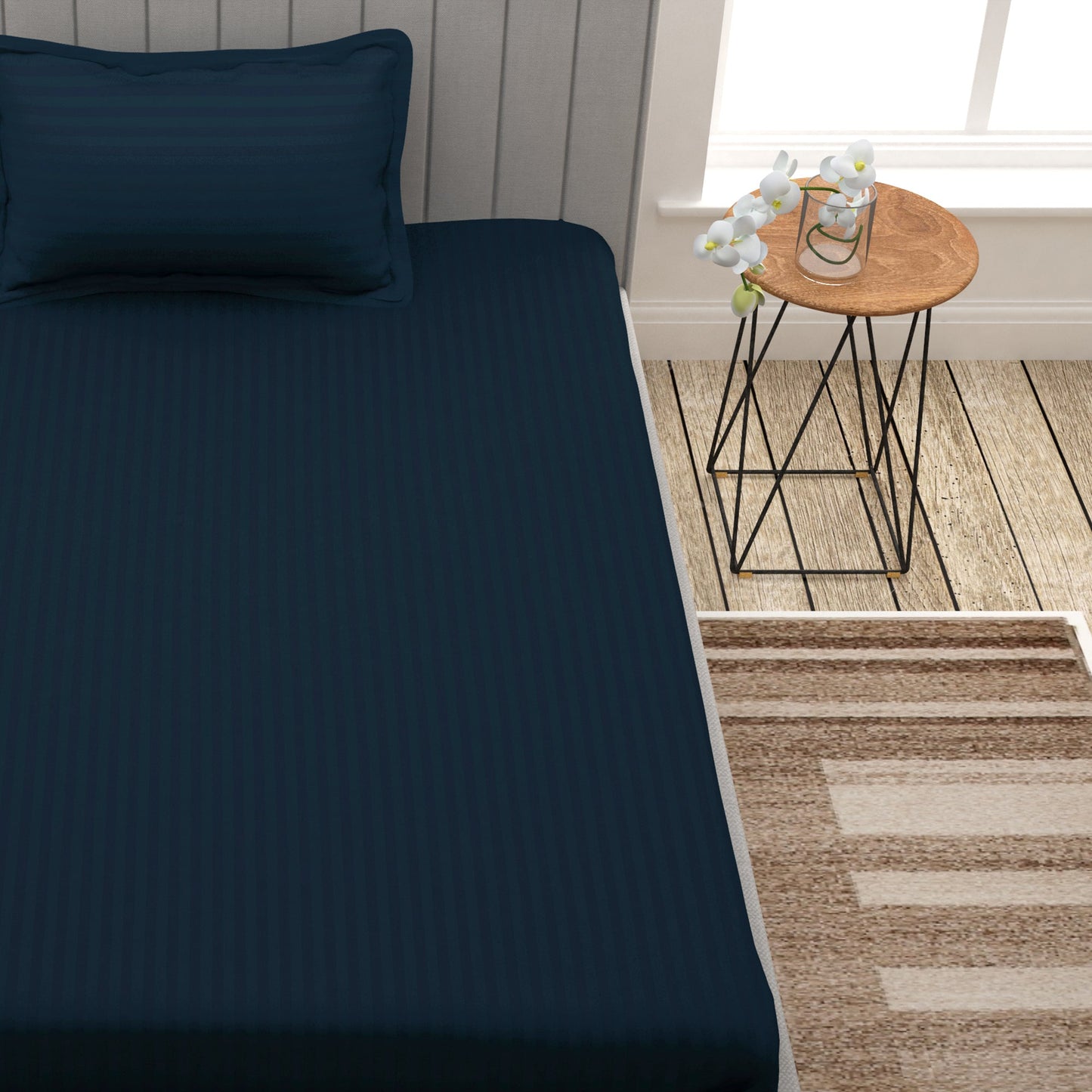 Avalon Dark Blue 300 TC 100% Cotton Single Size Bedsheet