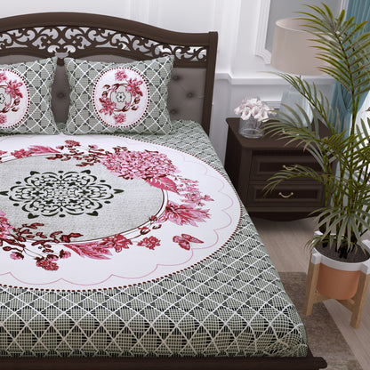 Pandora 152 TC 100 % Cotton Off White Floral Double King Size Bedsheet
